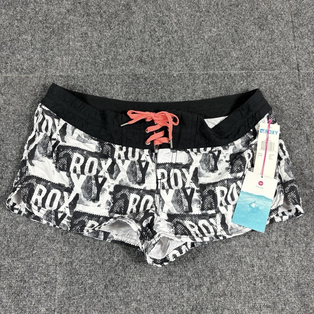 Roxy Juniors Size 11 Black White AOP 2" Mini‎ Boardshort Waist 34" Y2K Style